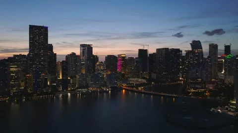 Aerial view of Brickell skyline at twilight in United States. Stock Footage 342479395