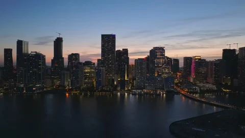 Aerial view of Brickell skyline at twilight in Miami, United States. Stock Footage 342479406
