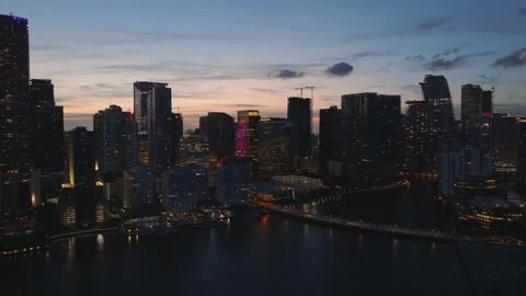 Aerial view of Brickell skyline at twilight, United States. Stock Footage 342479418