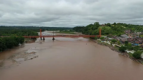 Aerial view of Bridge 4k Peru amazon river Pucallpa Video stock 135368082