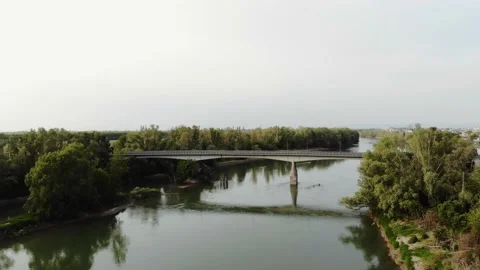 Aerial view of a bridge and river in Veneto (Italy). Stock Footage 154650342