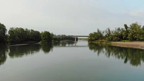 Aerial view of a bridge and river in Veneto (Italy). Stock Footage 154650464