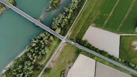 Aerial view of a bridge and river in Veneto (Italy). Stock Footage 154650662
