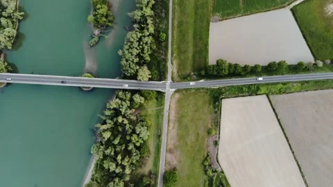 Aerial view of a bridge and river in Veneto (Italy). Stock Footage 154650663