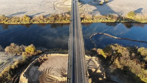Aerial view of the bridge and the road over the Dnepr River Stock Footage 101466916