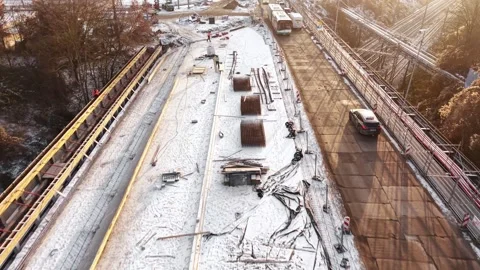 Aerial view of bridge and road reconstruction, Szczecin Stock Footage 326197994