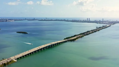 Aerial view of the bridge on Biscayne Bay towards Miami Beach. Stock Footage 274258465