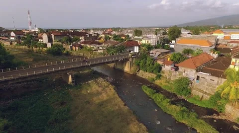 Aerial view of bridge in Bubunan, Seririt, north Bali, moving forward Stock Footage 68083202