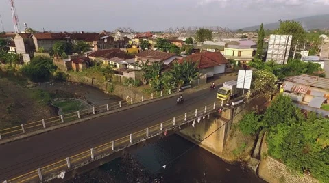 Aerial view of bridge in Bubunan, Seririt, north Bali, moving backwards Stock Footage 68083267