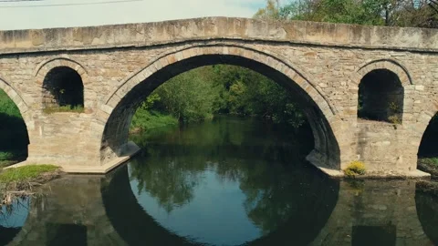 Aerial view of  The Bridge built by Kolio Ficheto in Dryanovo, Bulgaria Stock Footage 229412693