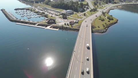 Aerial view of a bridge in Canada Stock Footage 142960529