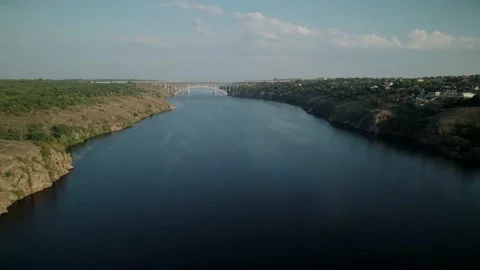 Aerial view of the bridge connecting the two banks of the city 4K Video stock 204976590