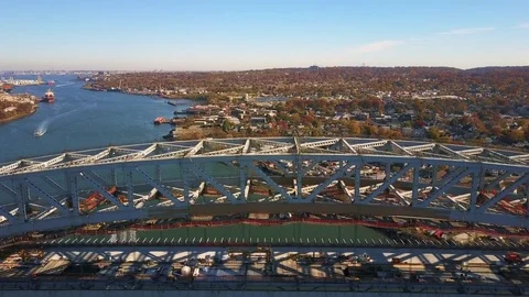 Aerial View Bridge Construction and Boat 4K Video stock 69744155