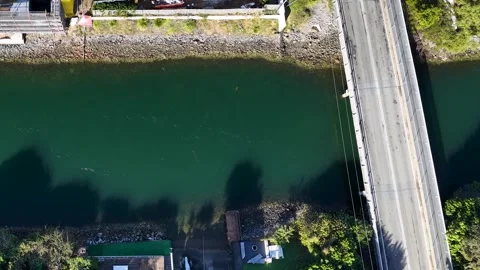 Aerial View of Bridge Construction and Scaffolding Over Gold Coast Canal Stock Footage 345220818