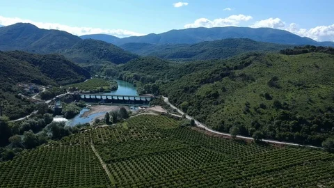 Aerial view bridge dam river kalamas and mountains in igoumenitsa greece Stock Footage 126314138