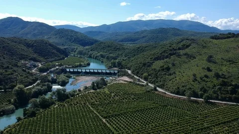 Aerial view bridge dam river kalamas and mountains in igoumenitsa greece Stock Footage 126314150