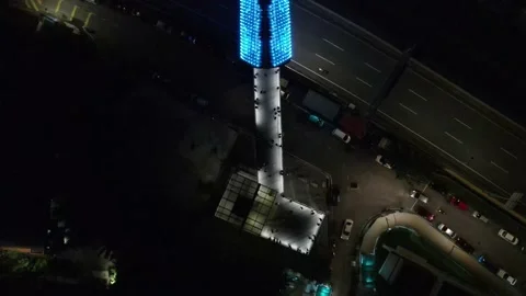 Aerial view of bridge, graveyard and highway at night in Kuala Lumpur Stock Footage 150290793