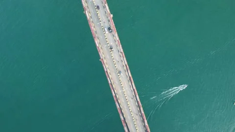 Aerial view of bridge intersecting ocean Stock Footage 170401289