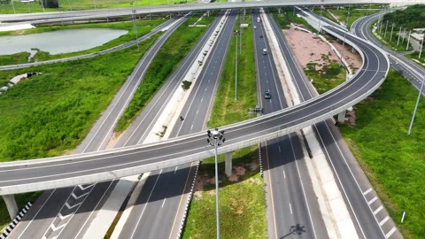 Aerial view bridge intersection between the highway Stock Footage 335364103