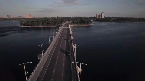 Aerial view bridge long tracking shot of cars Stock Footage 56313217