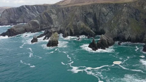 Aerial view of Bridge of Mizen Head in Ireland without people Stock Footage 233195460