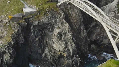 Aerial view of Bridge of Mizen Head in Ireland without people Stock Footage 233195512
