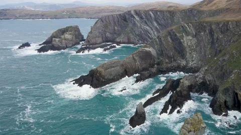 Aerial view of Bridge of Mizen Head in Ireland without people Stock Footage 233196010