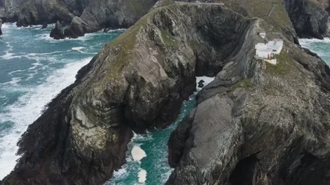 Aerial view of Bridge of Mizen Head in Ireland without people Stock Footage 233196178
