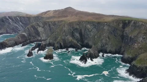 Aerial view of Bridge of Mizen Head in Ireland without people Stock-Footage 233196252