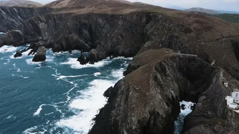 Aerial view of Bridge of Mizen Head in Ireland without people Stock Footage 233196959