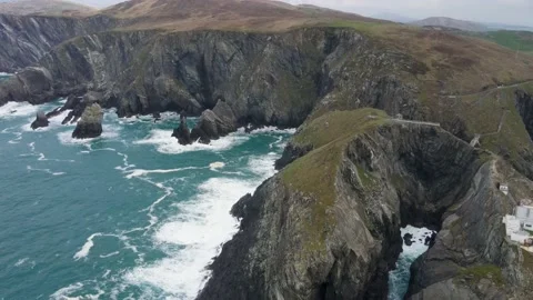 Aerial view of Bridge of Mizen Head in Ireland without people Stock Footage 233212500
