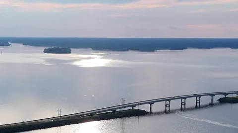 Aerial View of Bridge Over Clarks Hill Lake known as Strom Thurmond Reservoir Stock Footage 336508315