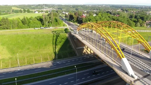 Aerial view of bridge over highway and cars on suburbs 動画素材 155225089