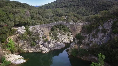 Aerial View to the bridge over the Llierca River 스톡 동영상 62741328