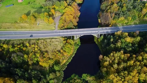 Aerial view of bridge over river Stock Footage 83527746