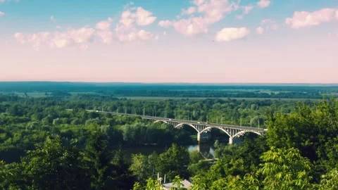 Aerial view of the bridge over the river. Video stock 91567347