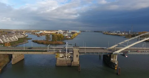 Aerial view of bridge over river landscape Stock Footage 101148091