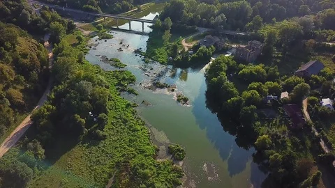 Aerial view of Bridge over river Stock Footage 119121340