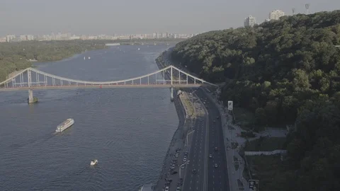Aerial view bridge over the river Stock Footage 129420652