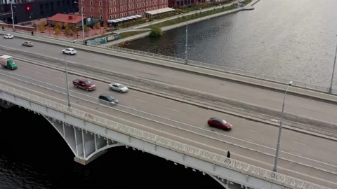 Aerial view of the bridge over the river in the city center Video stock 220757200