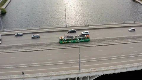 Aerial view of the bridge over the river in the city center Video stock 220757261