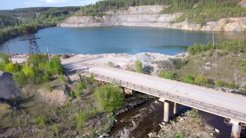 Aerial View of Bridge Over River Stock Footage 275203467