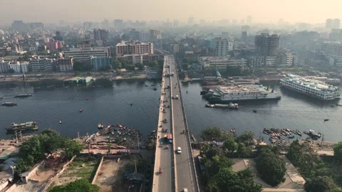 Aerial view of bridge over river, Bangladesh. Stock Footage 315513231