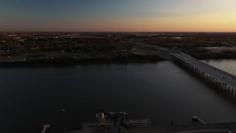 Aerial view of the bridge over river, United States. Stock Footage 321484495