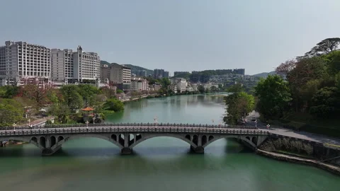 Aerial view of bridge over river in guangzhou, china Stock Footage 324839236