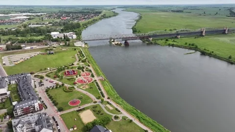 Aerial view of the the bridge over Vistula River in Tczew, Poland Video stock 314044375