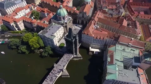 Aerial view of the bridge in Prague Stock Footage 67897718