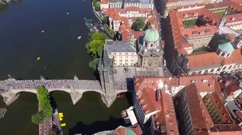 Aerial view of the bridge in Prague Stock Footage 67897815