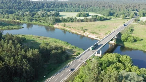 Aerial view of bridge, river Neris, Lithuania Video stock 110914519