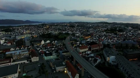 Aerial view of the bridge in Stavanger Stock Footage